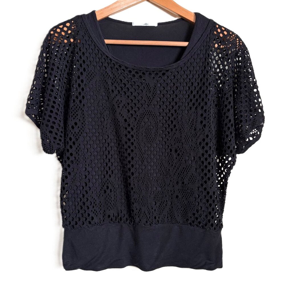 Vintage Papaya Black Crochet Mesh Top w/ Lined Tank | Size S | Boho Moto